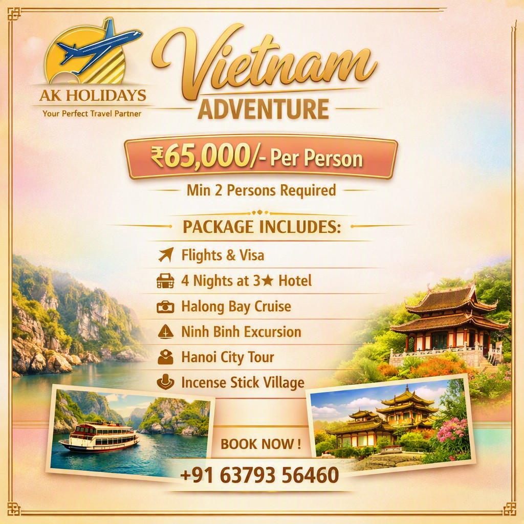 91Melodie's tweet photo. Ready for the ultimate Vietnam getaway? Explore Halong Bay’s beauty and Hanoi’s cultural charm with AK Holidays. Packages start at ₹65, 000 per person. Book now: +91 63793 56460 https://t.co/bm2NpOmJu3