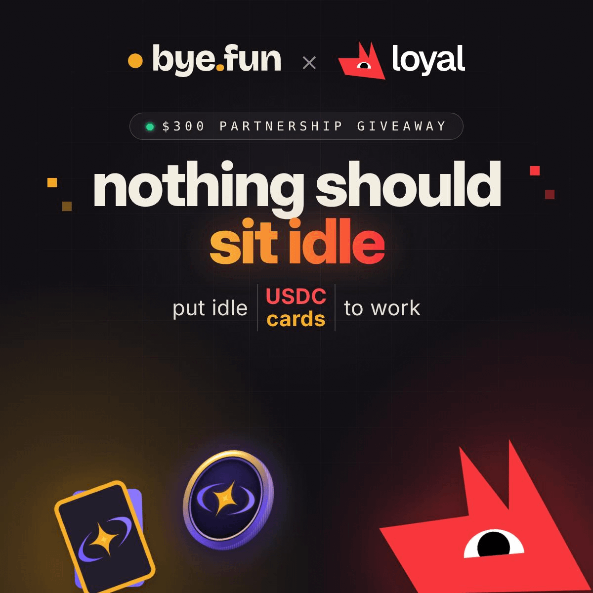 thebyefun's tweet photo. $300 in rolls up for grabs: @thebyefun × @loyal_hq

We put idle USDC to work with EarnMax, they put idle cards to work. Nothing should sit idle.

Try both apps with the same wallet for a shot at the rewards. Here’s how to join ↓ https://t.co/BwaFhyMIoq