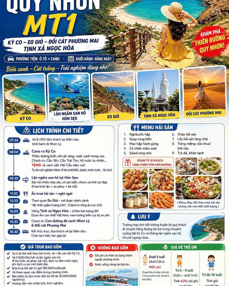 XimenZENelsohr4's tweet photo. Tour Quy Nhơn – Tuy Hòa khởi hành hằng ngày: Kỳ Co, Eo Gió, Hòn Khô, Cù Lao Xanh, Gành Đá Đĩa, Mũi Điện, Tây Sơn, Hầm Hô, City Tour. Giá từ 520. 000đ/người. https://t.co/QSY3qnNbW2