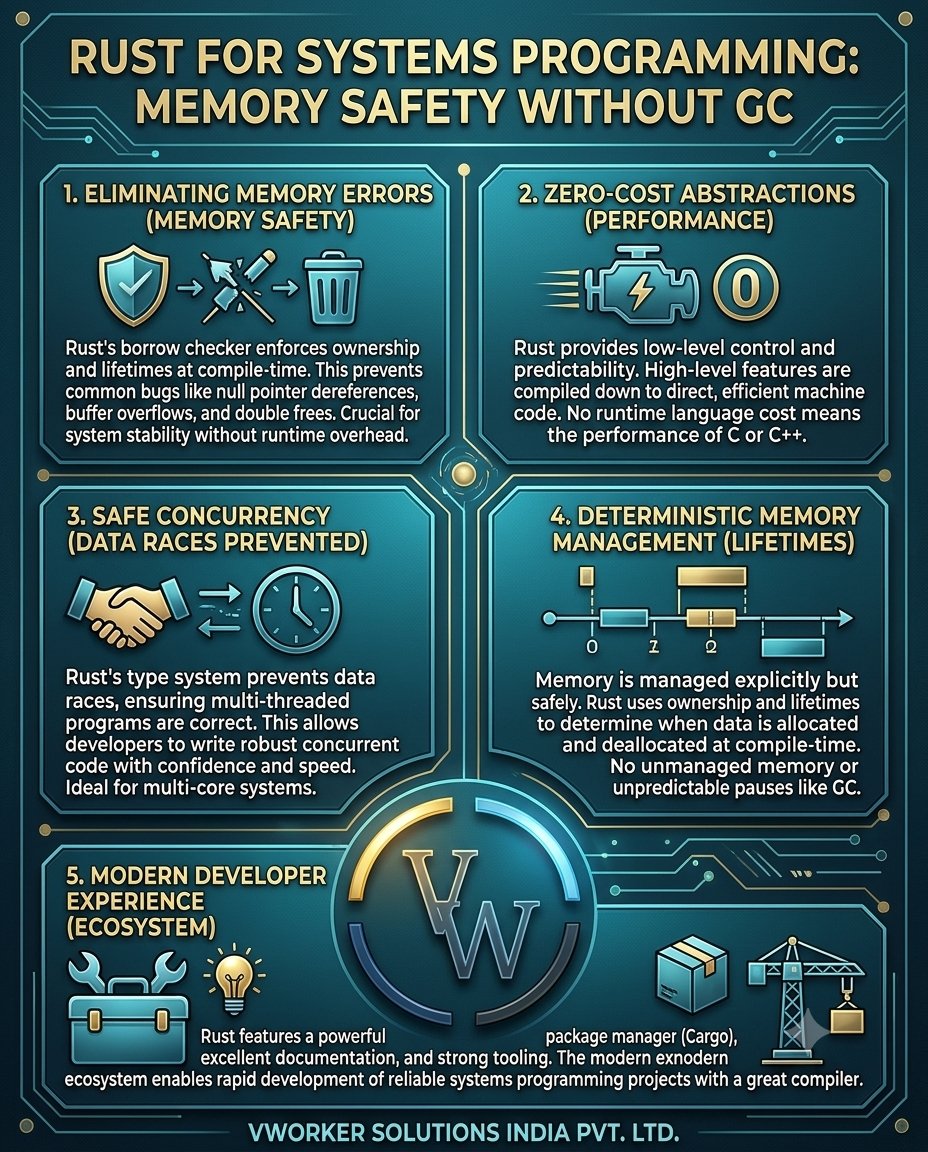 VWORKER_'s tweet photo. Build safe & high-performance software with Rust! 🦀 Experience C/C++ speed with memory safety and zero runtime garbage collection.
#RustLang #SystemsProgramming #SoftwareEngineering #Coding #DevCommunity #VWorkerSolutions https://t.co/wmmfqw78qL