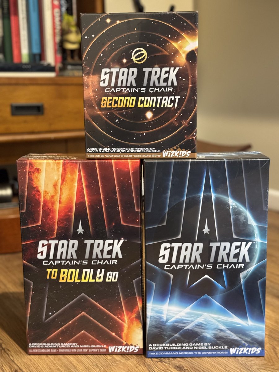 GoodAaron's tweet photo. A huge thanks to @wizkidsgames for sending me these extremely rad #StarTrek card and board games — INTO THE UNKNOWN, CAPTAIN’S CHAIR, and a limited edition Enterprise D!

My family and I can’t wait to… engage. https://t.co/wASq4I5G4b