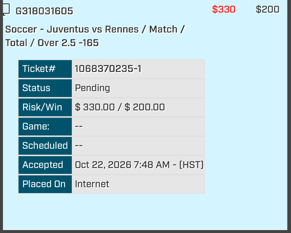 8053Locks's tweet photo. First-half cash for VIPS!

💰 Juventus vs Rennes over 2.5 goals hits before the halftime whistle even blows. Easiest sweat of the week. Let’s keep this momentum rolling! ⚽️🔥 #BettingX #UEL #JuveRennes https://t.co/TzNDTQRMqk