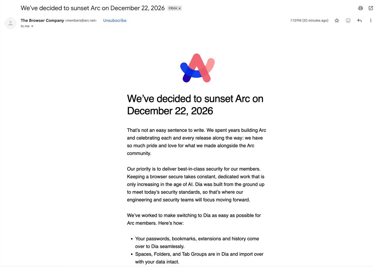 internetphysics's tweet photo. RIP Arc. They gave the world vertical tabs and for that I will always be grateful https://t.co/Fn0KNt46KO