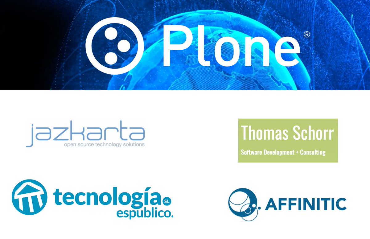 plone's tweet photo. Custom integrations, Python expertise, and dedicated open-source advocacy! 🌐

A big shout-out to our Standard Sponsors: Affinitic, EsPublico, Jazkarta, and Thomas Schorr! Thank you for sustaining the software, tools, and sprints that keep our community thriving. https://t.co/PwGVT2zZJl