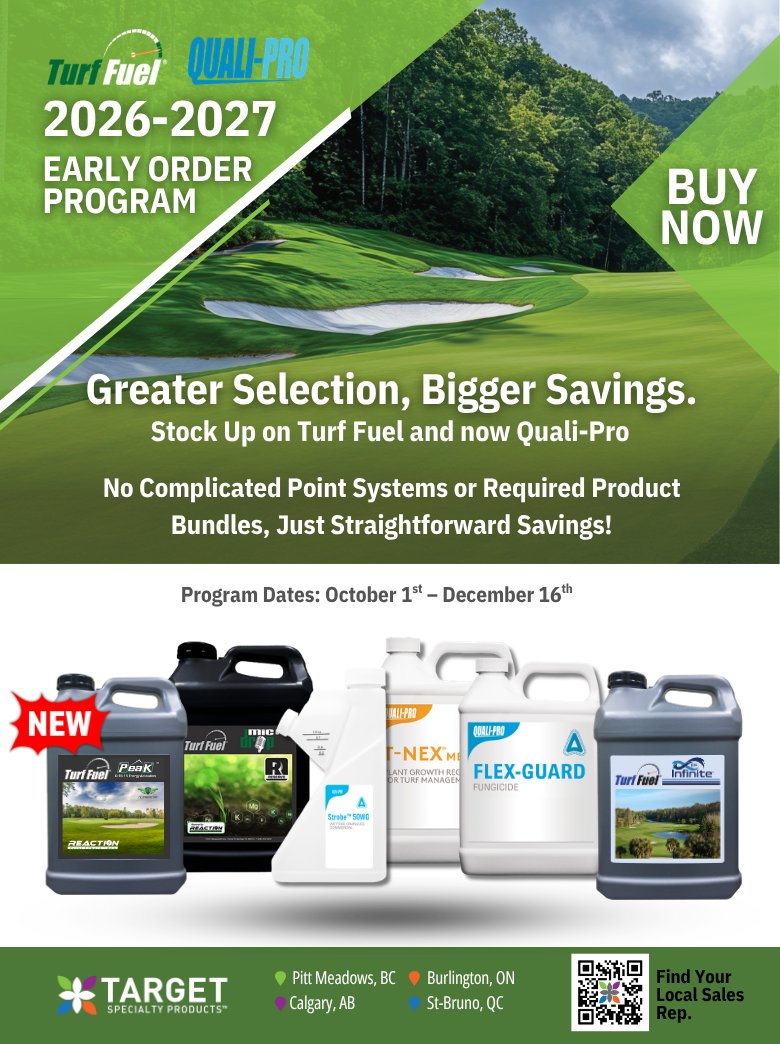 TargetSpecCan's tweet photo. Stock up on top Turf Fuel innovations and Quali-Pro powerhouses during our Early Order Program! Save direct on the products your turf needs most. 
📍 Available across Canada
🗓️ Oct 1 – Dec 16 https://t.co/HORkxDWbyS