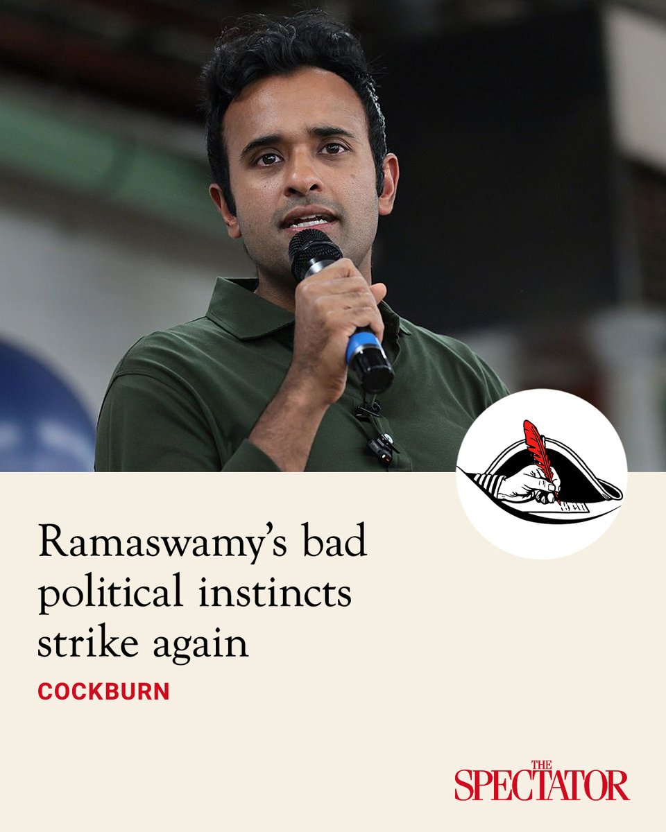 TheSpectator's tweet photo. Cockburn wonders what, exactly, Ramaswamy or his campaign expected to come from this ad. Like a dime-store firework, it has backfired as predictably and explosively as you would expect.

Article: https://t.co/9EDmGbIsab https://t.co/v7oPTNUNw0