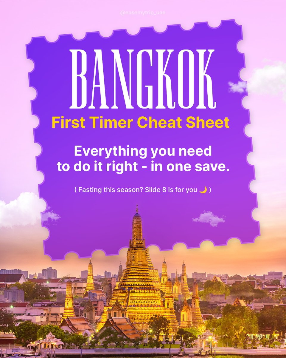 nida_mesut's tweet photo. First time in Bangkok? Explore stunning temples, vibrant markets, street food, rooftop views, the BTS Skytrain and Chao Phraya River with ease. Save this guide before planning your trip from the UAE. https://t.co/gNxdf4vx0s