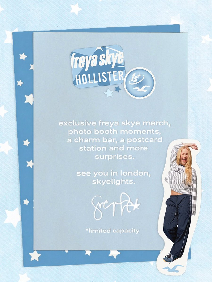 FreyaCentralBR's tweet photo. 🇬🇧 ✨ Freya Skye e Hollister se unem para uma pop-up especial em Londres nesta sexta-feira, 23 de outubro, às 17h30!

O evento terá merch exclusivo, cabine de fotos, charm bar, estação de cartões-postais e mais surpresas. 💗

📍 83–97 Regent Street
⚠️ Capacidade limitada! https://t.co/vGLEvnDbtO