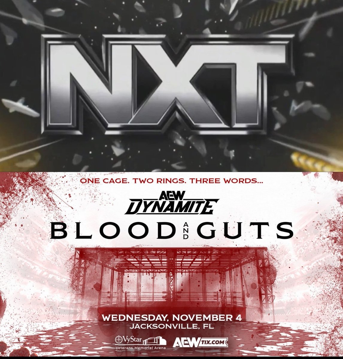 AEWExtensive's tweet photo. "تم تأكيد أن عرض NXT سيُقام في مواجهة مباشرة مع AEW يوم 4 نوفمبر. و بما ان العرض سيكون وجه لوجه مع عرض بلود اند غتس فقد طُلب من مسؤولي NXT تجهيز عرض قوي ومليء بالمواجهات الكبيرة."

- WON https://t.co/j3m5HnbdBP