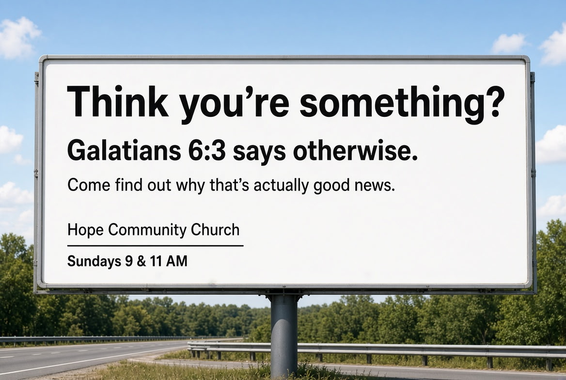 TalbotDavis's tweet photo. Alignment Overachievers

As we continue through the Come Alive Galatians & Ephesians Workbook (published by @invite_ministry) at Good Shepherd Church, every group in the congregation brainstormed this question:

"Come up with a church marketing plan using Galatians 6:3 as the theme verse.  Think of T-shirts, billboards, bumper stickers, and TV ads."

Well, the men's LifeGroup I lead -- but from which I was absent last night! -- went into over-achievers mode.  

Check it out: