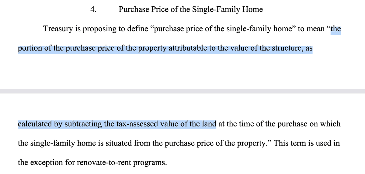 reedschwartzsf's tweet photo. Treasury just put out an NPRM noting that it plans to use purchase price minus land values to assess structure improvements for ROAD implementation, solicits comments w/ fallbacks in case land values are not available: https://t.co/4IB5hy5jAI