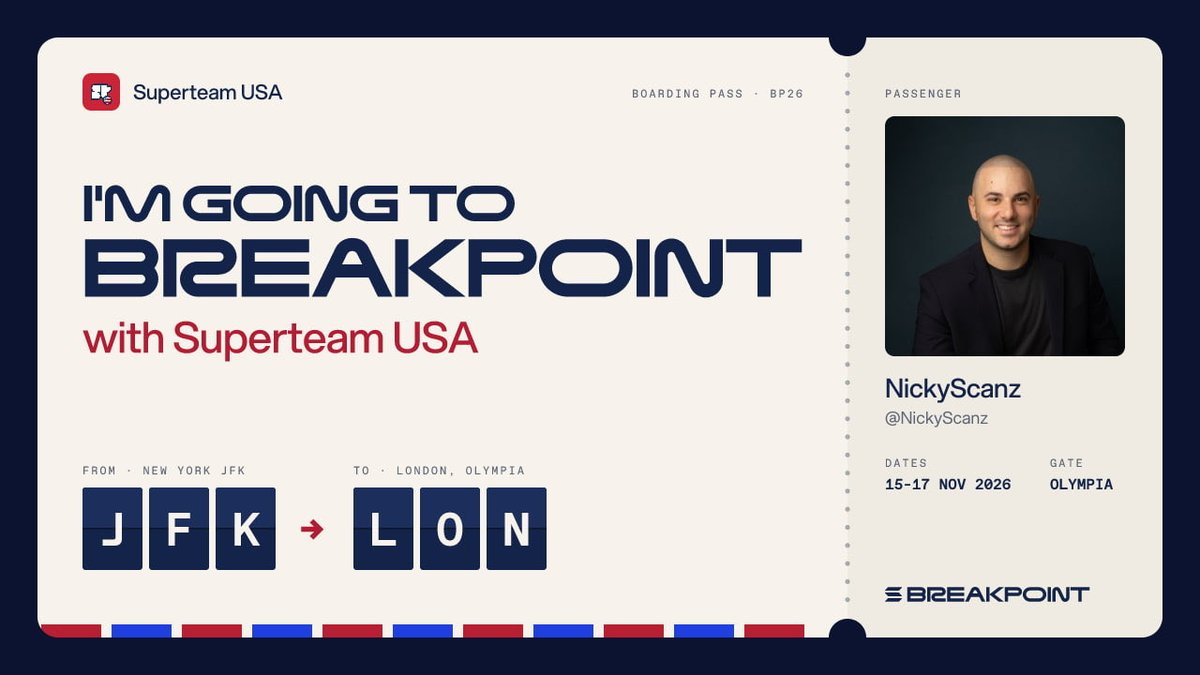 NickyScanz's tweet photo. New York ➝ London. I'm going to #Breakpoint2026 with @SuperteamUSA 🇺🇸

Get your card at https://t.co/FI7fdOzM6D https://t.co/XmapHupvcA