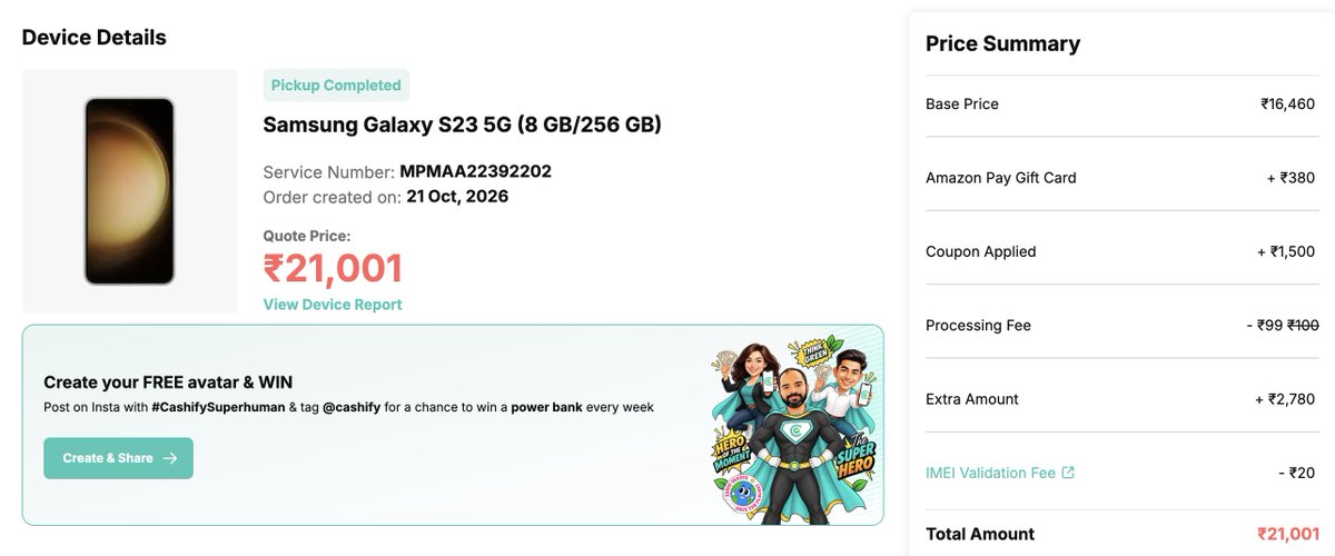 _nyk90's tweet photo. @Cashify_
@Cashify_Support
have sent you a mail to escalate pickup representative's fraud and manually entering wrong device condition without customer consent. He discussed only minor 1-2 dents on the body and marked multiple defects to drop the device value from 25211 to 21001 https://t.co/Zjq0jW4OtC