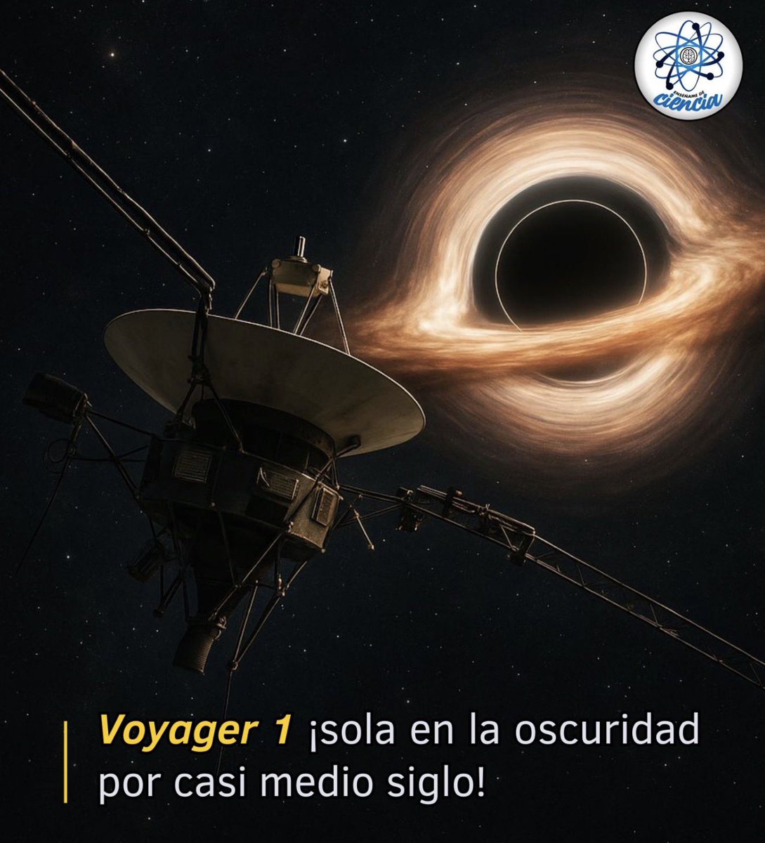 EnsedeCiencia's tweet photo. A más de 24 mil millones de kilómetros de casa, una pequeña nave (del tamaño de un automóvil) continúa deslizándose por la negrura infinita. Es Voyager 1, lanzada en 1977, y desde entonces no ha dejado de avanzar, incansable, durante casi medio siglo.

Lleva consigo un disco de oro con saludos, música y fotografías de la Tierra… un mensaje embotellado para cualquier forma de vida que pudiera encontrar en su camino.

Sus señales tardan más de 22 horas en regresar a nosotros, cruzando un abismo cósmico que ningún otro artefacto humano ha logrado atravesar.

Y aun así… sigue hablando.

Hoy, Voyager 1 no es solo una nave: es nuestro testigo eterno, un embajador cósmico y silencioso que continúa alejándose hacia un territorio sin mapas, recordándonos que algo construido por nuestras manos todavía viaja entre las estrellas, explorando en nuestro nombre.