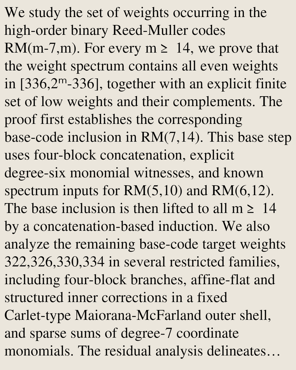 Encoding's tweet photo. Some Results on the Weight Spectrum of Binary Reed-Muller Codes RM(m-7,m)

Zibo Wei, Bo Zhou, Xiao Zhang, Hao Chen
https://t.co/KPx1lBkiB8 [𝚌𝚜.𝙸𝚃] https://t.co/jyFsZUYapX