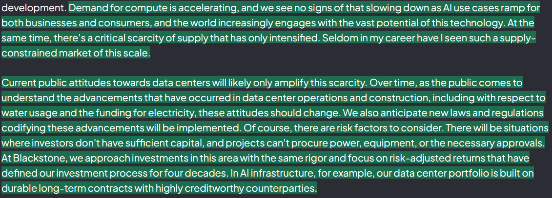 Dr_Crossroads's tweet photo. $BX Blackstone, a major backer of $CRWV's debt financing, doesn't sound rattled at all. Their CEO had some great notes in the space. https://t.co/mW3OQ8Fxrr