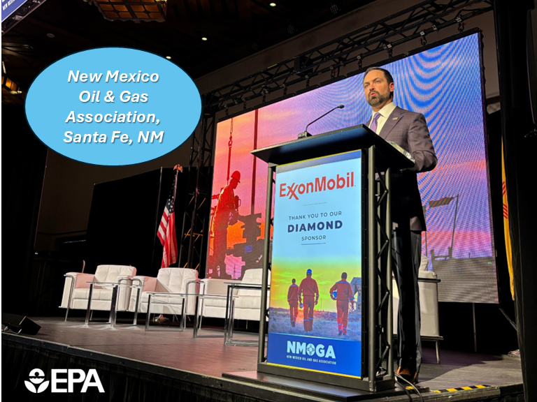EPAregion6's tweet photo. #EPARegion6 Regional Administrator Mason was recently on the move, sharing good news in Santa Fe with the @NMOilandGas Association. We’re pumped about how EPA is working to provide relief and bring common sense back to oil and natural gas rulemaking and policy.  

Nationally, New Mexico is the third-largest energy producing state and the second-largest crude oil-producing state, supplying much of the nation’s energy needs. Communicating with states and industry partners is crucial to Powering the Great American Comeback! 
@EPALeeZeldin