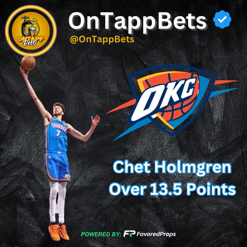 OnTappBets's tweet photo. 🚨 Play of the Day #2 🚨

Chet Holmgren Over 13.5 Points
(-127 Bally) 1.2u

Last season Chet hit this line in 69% of his games! Now he gets to face his most favorable matchup!

The Nuggets are horrific on defense giving up at 10th MOST points in the NBA last season and they also gave up the 6th MOST points to Power Forwards!

Against the Nuggets in the regular season Chet has hit this line in 9/10 games! The only game he went under against the Nuggets was with a poor 3/11 shooting game!

With a Solid game under him and the Nuggets yet to play a game, I see Chet soaring over this line!

Powered by: @FavoredProps