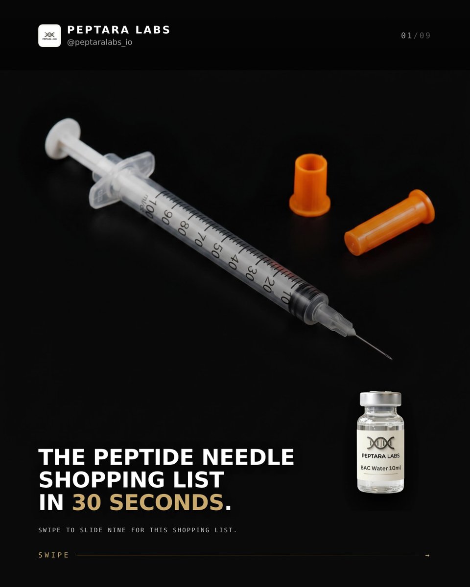 moiminimoi's tweet photo. Peptide injection shopping list: 1 mL/100-unit syringe, 30–31G, 1/4–5/16 inch needle, for subcutaneous use only. Skip 3 mL syringes, 25G, and 1-inch needles. Also get bacteriostatic water, alcohol pads, and a sharps container. Education only, not https://t.co/xhq5CVn31h