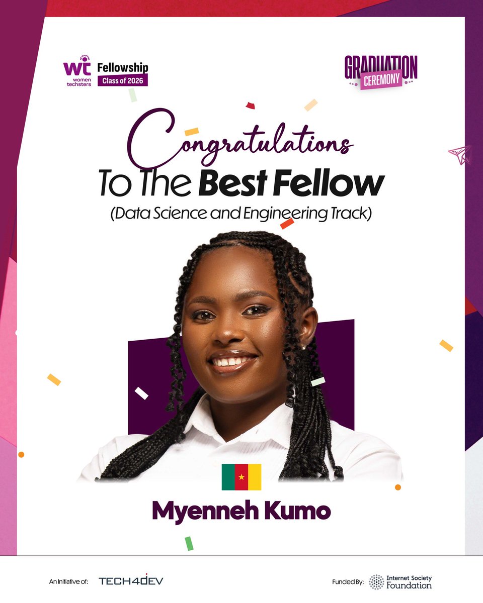 Tech4DevHQ's tweet photo. Congratulations to the outstanding Fellows of the Women Techsters Fellowship Class of 2026! 

Among a class of talented women from different countries and across eight learning tracks, these Fellows distinguished themselves through exceptional performance, consistency and dedication throughout the Fellowship.
