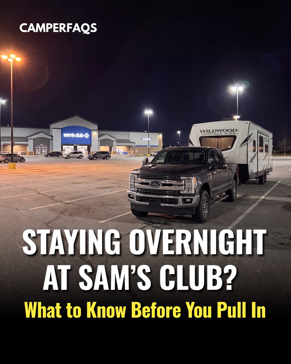 CamperFaqs's tweet photo. Here is Sam's Club's "official policy" on RV overnight parking, along with etiquette rules, safety tips, and alternatives if you get turned away! 👇

https://t.co/lMp6zpHRnI https://t.co/OMTtXmr5LZ