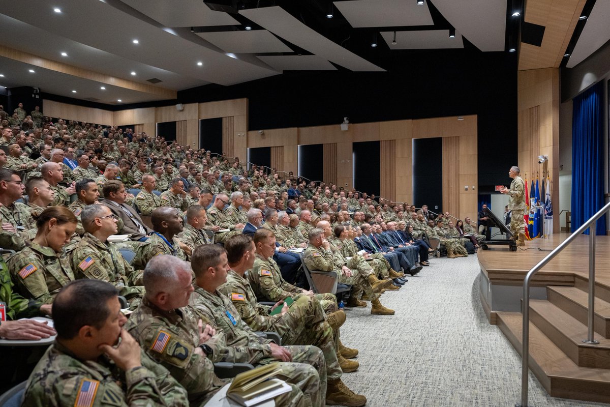 USArmy's tweet photo. Today, Vice Chief of Staff and Acting Chief of Staff Gen. Christopher LaNeve and leaders from the Army Staff spoke to Army War College students at Carlisle Barracks, Pennsylvania.

They discussed the Army’s new operational warfighting guidance How the Army Fights, which instructs Soldiers at every level on what they need to do to stay ahead of the pacing threat.

Gen. LaNeve urged them to take advantage of their time at AWC, become experts in their fields, and stay mentally and physically fit.

“What we have that the pacing threat doesn’t have is the American Soldier -- and the American leader,” he told them.