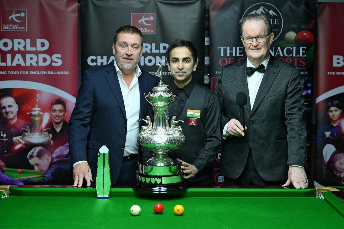 India_AllSports's tweet photo. PANKAJ ADVANI IS WORLD CHAMPION AGAIN! 🇮🇳🏆 

Advani defeats Robert Hall to win World Billiards Championship.  

He wins the title for the first time since 2014. https://t.co/ohJkqXlhWw