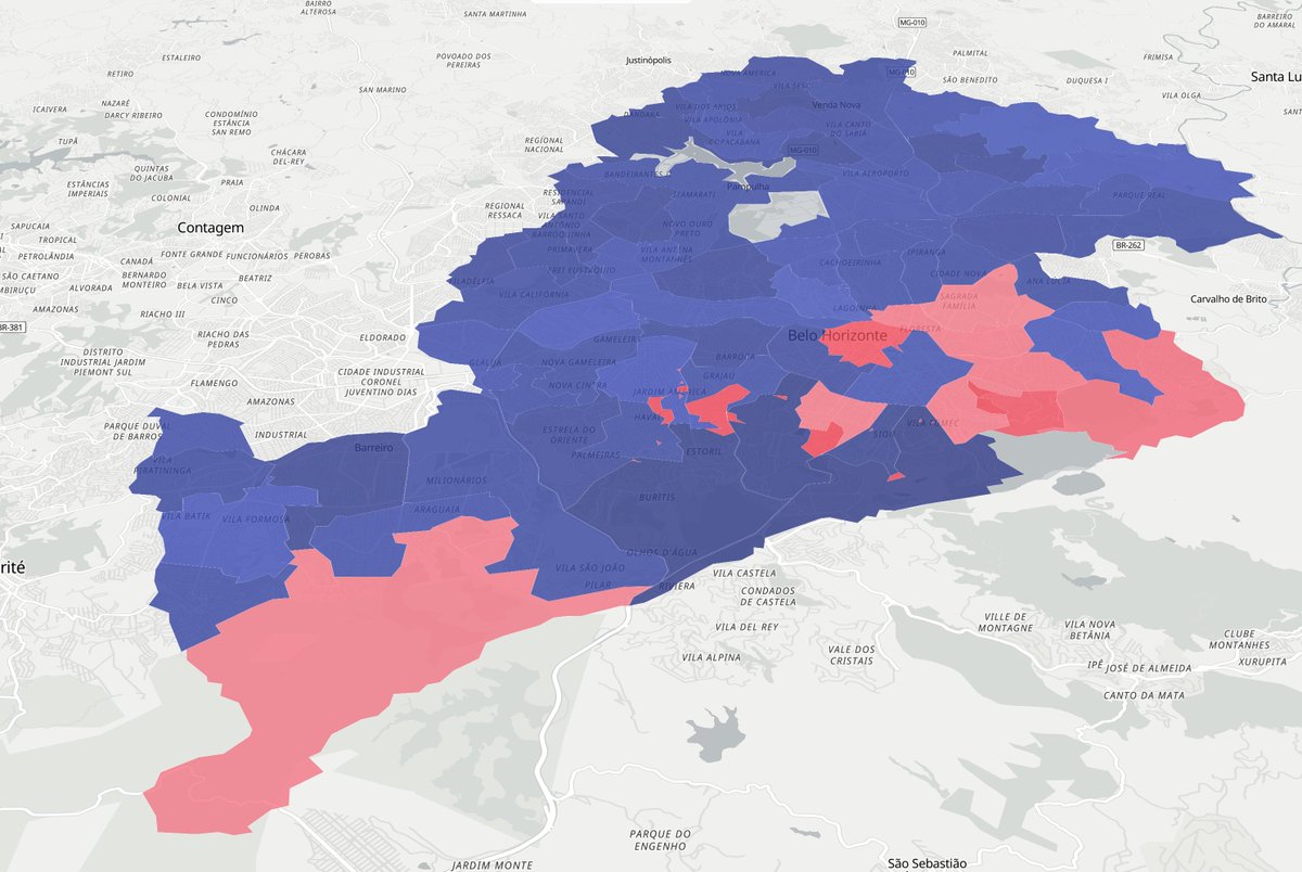 onbernardi's tweet photo. esse mapa de bh mostra onde lula e flávio tiveram maioria por áreas de votação e só comprova porque eu amo muito a zona leste https://t.co/rJlkUK0my5