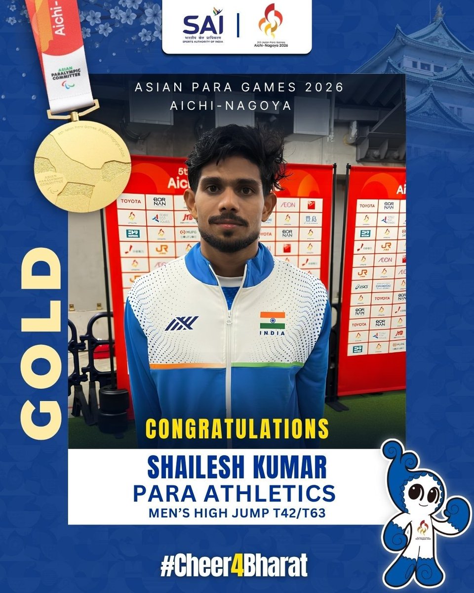 JPNadda's tweet photo. A HISTORIC PODIUM SWEEP FOR BHARAT!

Many congratulations to Shailesh Kumar on winning Gold with a New Games Record of 1.89m, Varun Singh Bhati on securing Silver, and Rahul on clinching Bronze in the Men’s High Jump T42/T63 at #AsianParaGames2026.

Three medals, all three podium spots, and another remarkable achievement for Indian para-athletics!