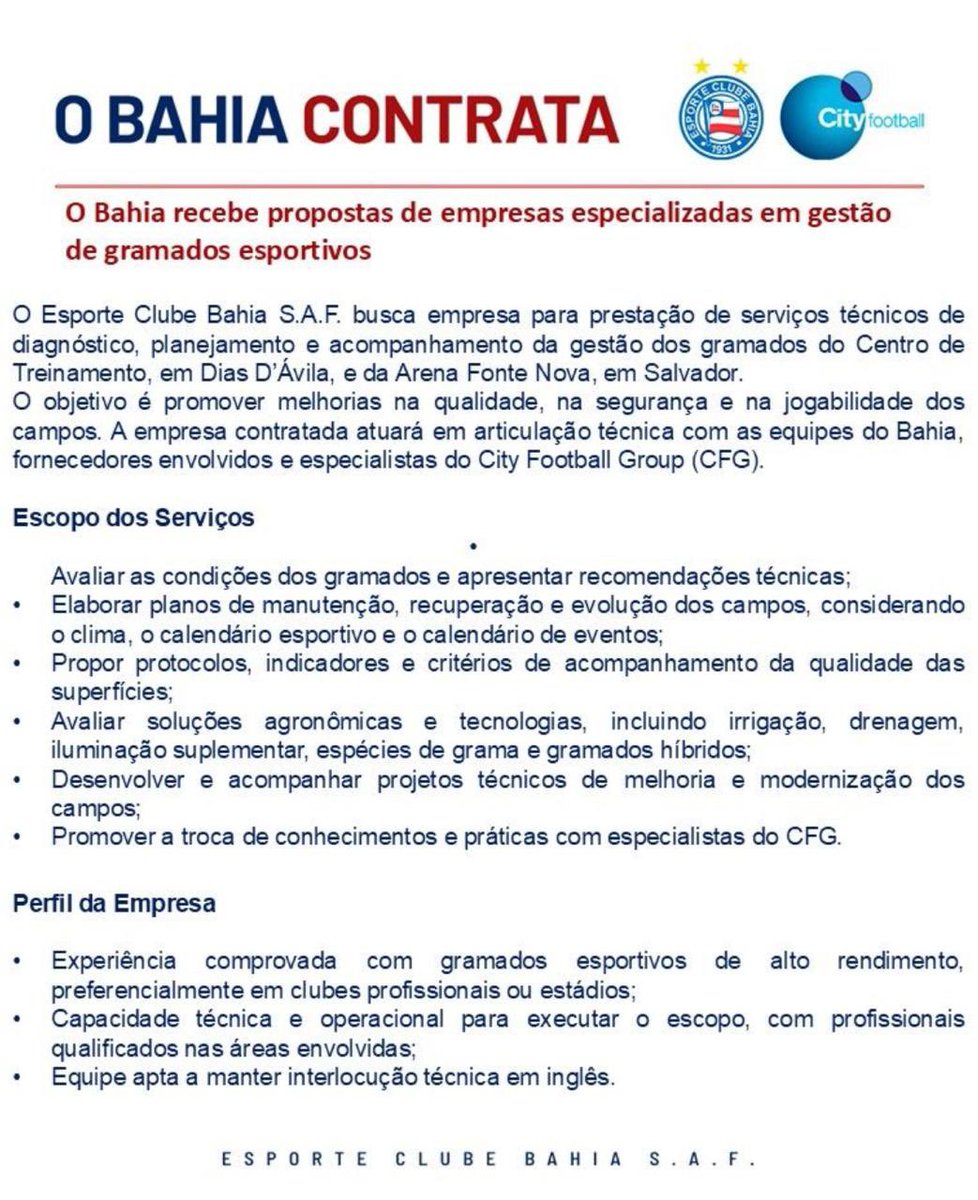 lucioriosy's tweet photo. O @ecbahia esta recebendo propostas de empresas especializadas em gestão de gramados esportivos. https://t.co/bwUo7F9P3Z