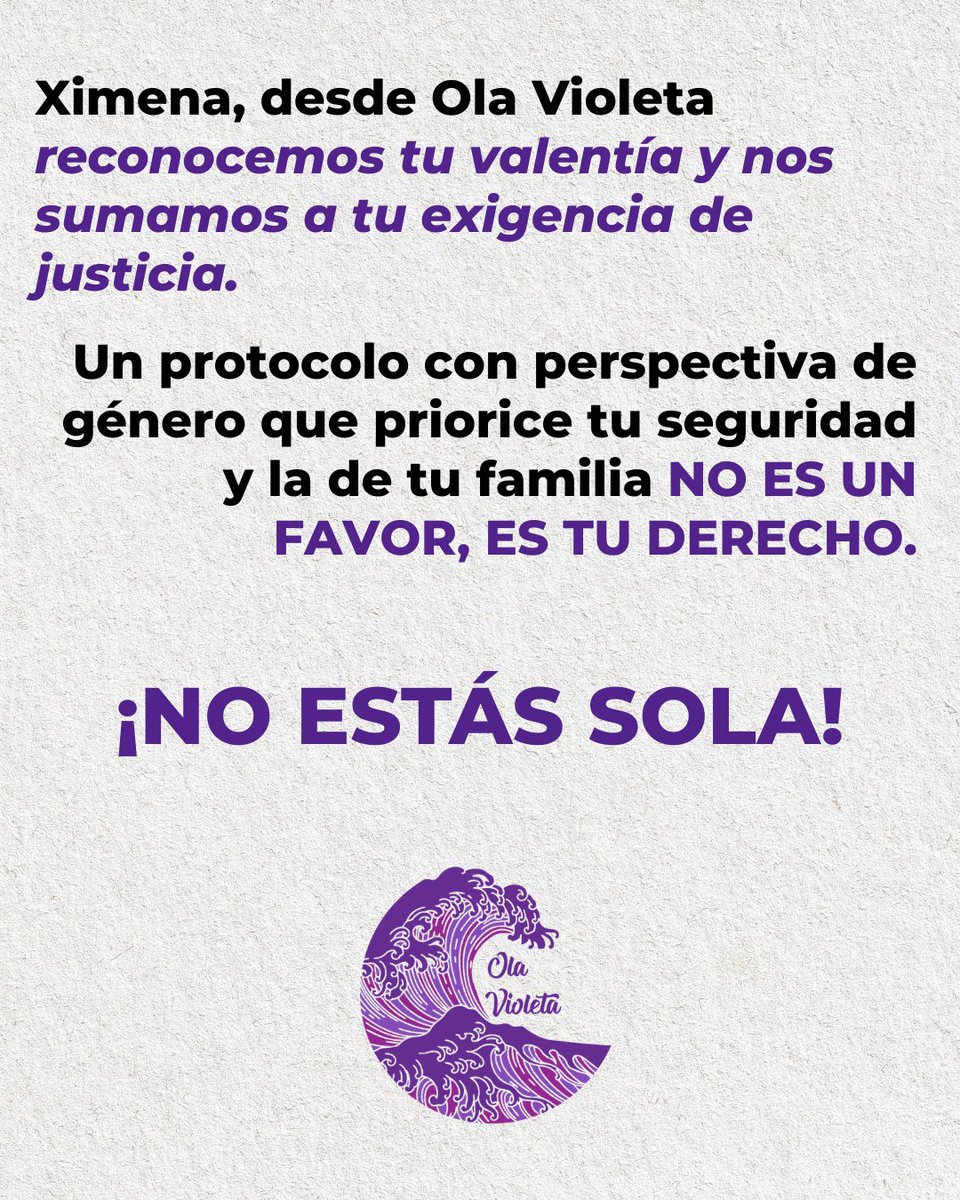 OlaVioletaAC's tweet photo. Desde Ola Violeta A. C. admiramos la valentía y fortaleza de #XimenaMonroy y nos sumamos a su exigencia de justicia.

Una vida libre de violencia ES SU DERECHO.

#JusticiaParaXimena https://t.co/WyDsgV1tap