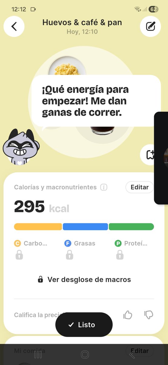 An4ismybf's tweet photo. Segun esta app estas son las cals del desayuno https://t.co/jaa4qfZeBh