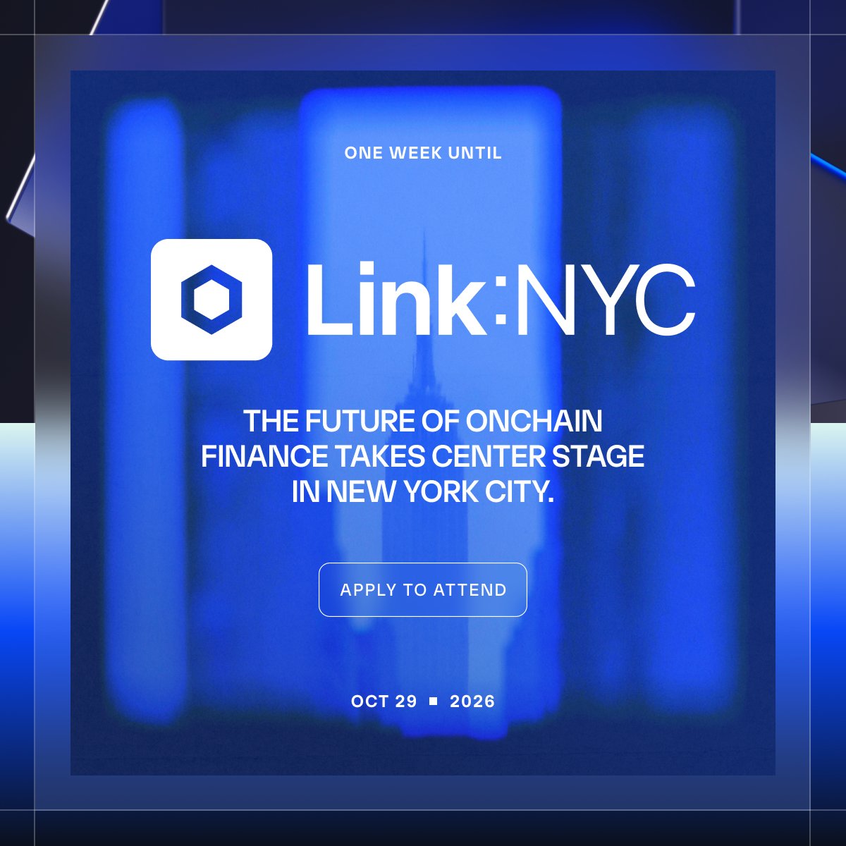 chainlink's tweet photo. 7 days until Link:NYC. 

Apply to attend: https://t.co/xLqGuqRJ5N https://t.co/87x5kPZSEz