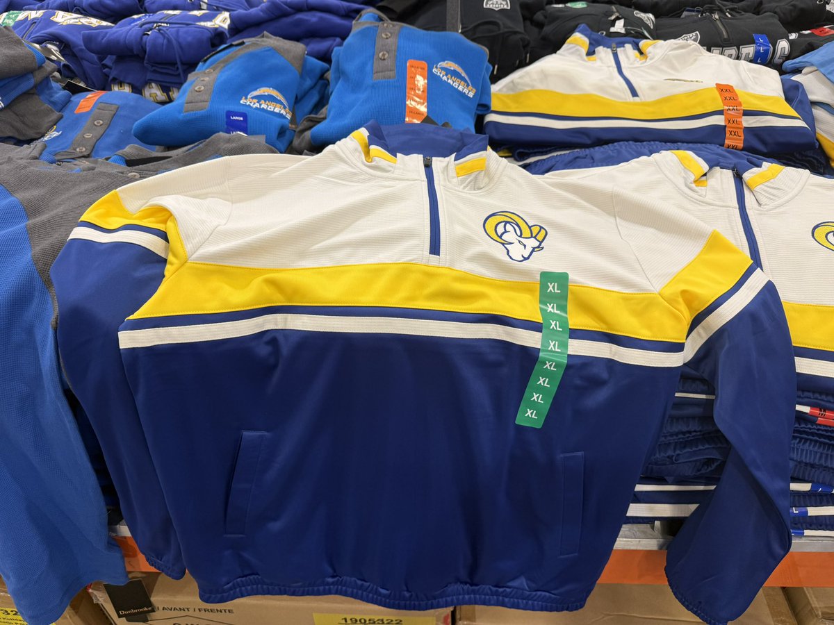 AllenSales's tweet photo. Rams Merch at Costco is growing. I dont know about them Yoga pants tho lol. #RamsHouse https://t.co/e8UHnS6pIF