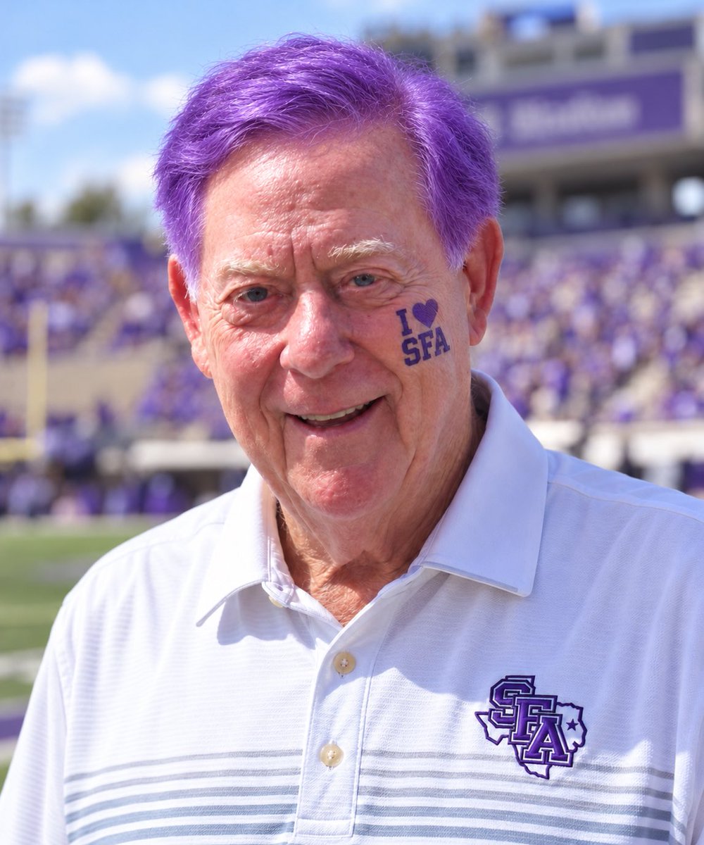 CoachCarthel's tweet photo. I just spoke to THE Nacogdoches legend, Joe Max Green, and he made a bold “wager” with all of Lumberjack Nation…👀

If everyone shows up to #PackHomerBryce and help lead @SFA_Football to victory, he will dye his hair purple and get a permanent “I 💜 SFA” face tattoo!

Let’s make it happen!!!

#AxeEm🪓 #EastTexasTough💪