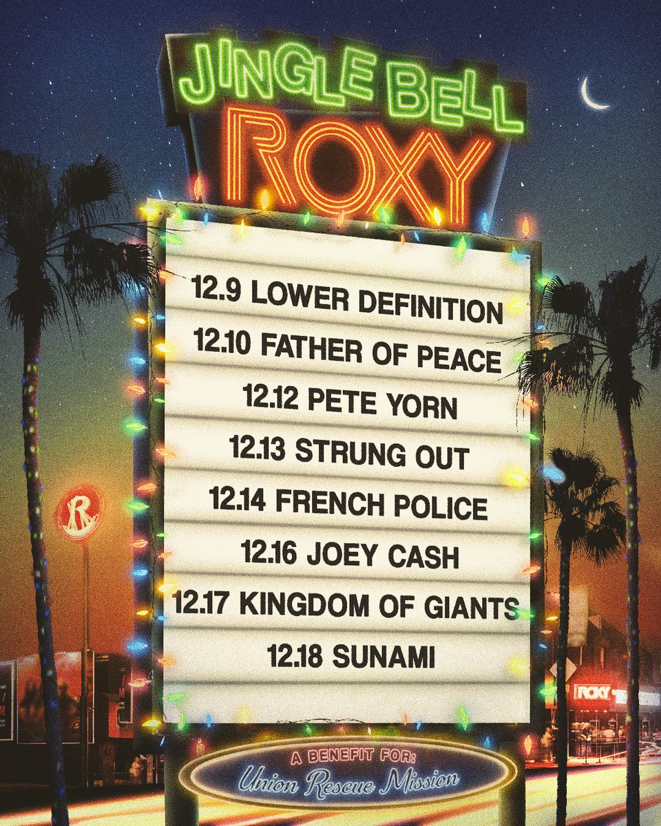 StrungOut's tweet photo. LA — we're back at The Roxy on December 13th.
joining Jingle Bell Roxy for a night of punk rock and a good cause supporting Union Rescue Mission, with donation drives at every show. tix on sale FRIDAY.
come hang, give back and make some noise. 💥
#strungout #jinglebellroxy https://t.co/pFc71mK0J3