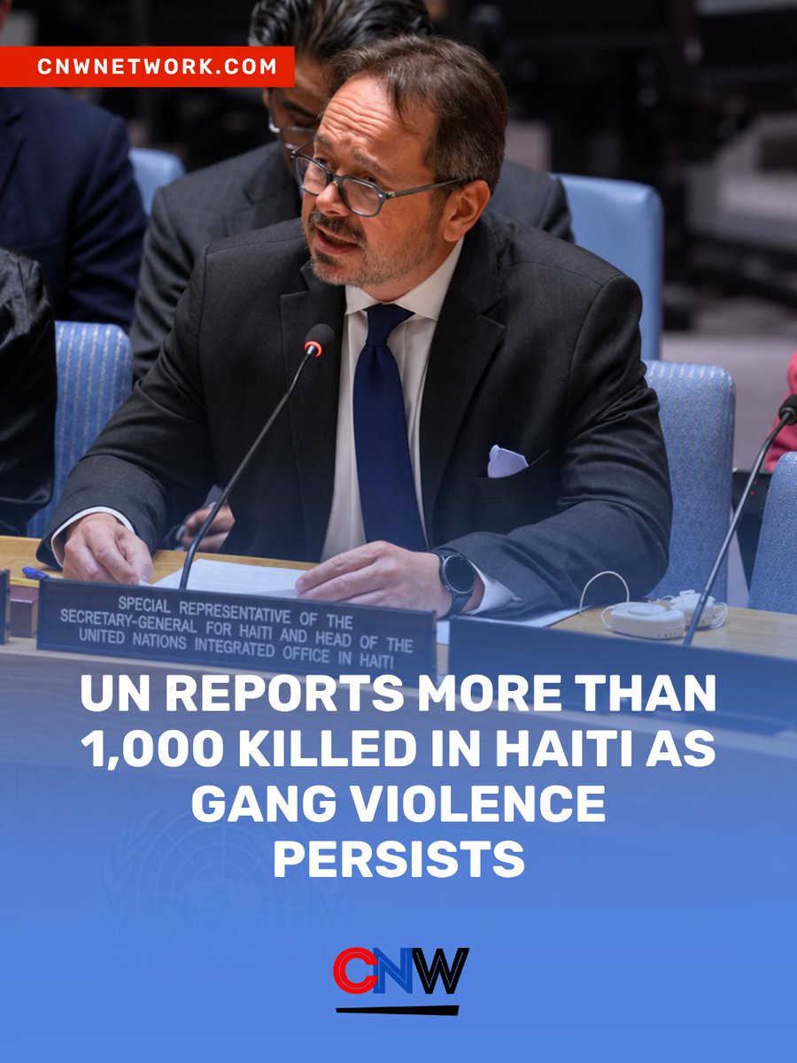 CNWNetwork's tweet photo. 🇭🇹💔 More than 1,000 people killed in Haiti in just three months as gang violence continues to devastate communities! The United Nations (@unitednations) reports that more than 1,000 people were killed and over 100 kidnapped between July &amp; September 2026. 
https://t.co/VNKyqiaN2m https://t.co/kNCihuct2y