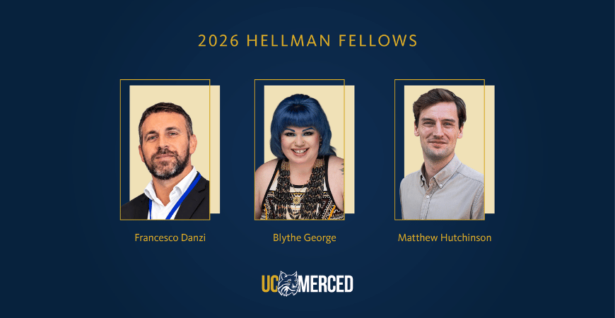 UCMEngineering's tweet photo. 🎉Congrats to @ucmerced  2026 Hellman Fellows: Francesco Danzi, Blythe George, &amp; Matthew Hutchinson! Research highlights: Metamaterials, Central Valley Communities, &amp; Rangeland Nutrition.
🔗https://t.co/nfTQZ6HiQ8

#HellmanFellows #UCMEngineering https://t.co/NMOtMNk68y