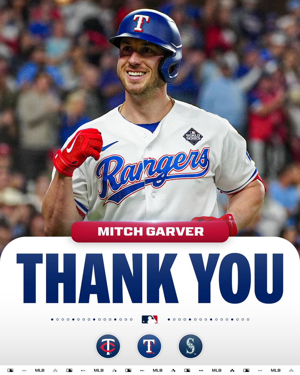 MLB's tweet photo. Mitch Garver has announced his retirement after 10 seasons spent across the Twins, Rangers and Mariners. 

He won a Silver Slugger Award in 2019 with 31 HR and a .995 OPS. He also won a World Series championship with the Rangers in 2023. https://t.co/g2CGuTR2g7