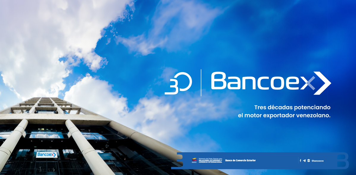 BancoexVE's tweet photo. 🏛️🇻🇪 Cumplimos 30 años apoyando al sector productivo nacional. Tres décadas de compromiso, trabajo constante y respaldo a los empresarios que impulsan la economía de Venezuela. ¡Gracias por su confianza! 💼📈

📩 gnegocios@bancoex.gob.ve 📞 0212-2774688 https://t.co/zeVolMewBH