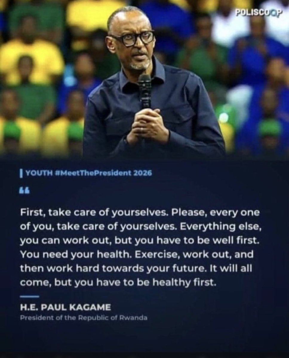 EmmanuelChinkey's tweet photo. Youth #MeetThePresident
One of the key message from H.E Paul Kagame that felt heart-touching for me was about Prioritizing a good health.
This reminds us that nothing that can be compared to health, that’s why we have to keep healthy lifestyle.

#HealthFirst #HealthyLifestyle https://t.co/84Yf1jht6R