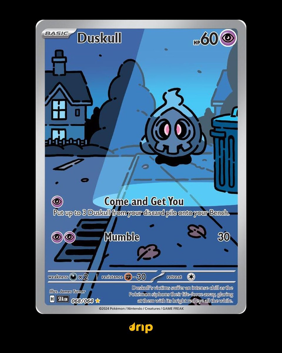dripshop_live's tweet photo. The creepiest story in Pokémon cards is told across 3 cards. 👻

Duskull shows up on your street.
Dusclops gets into the yard.
Dusknoir is at your window.

Shrouded Fable, 2024. Art by James Turner. Do you have all 3 in your binder? https://t.co/w4sE857C4m