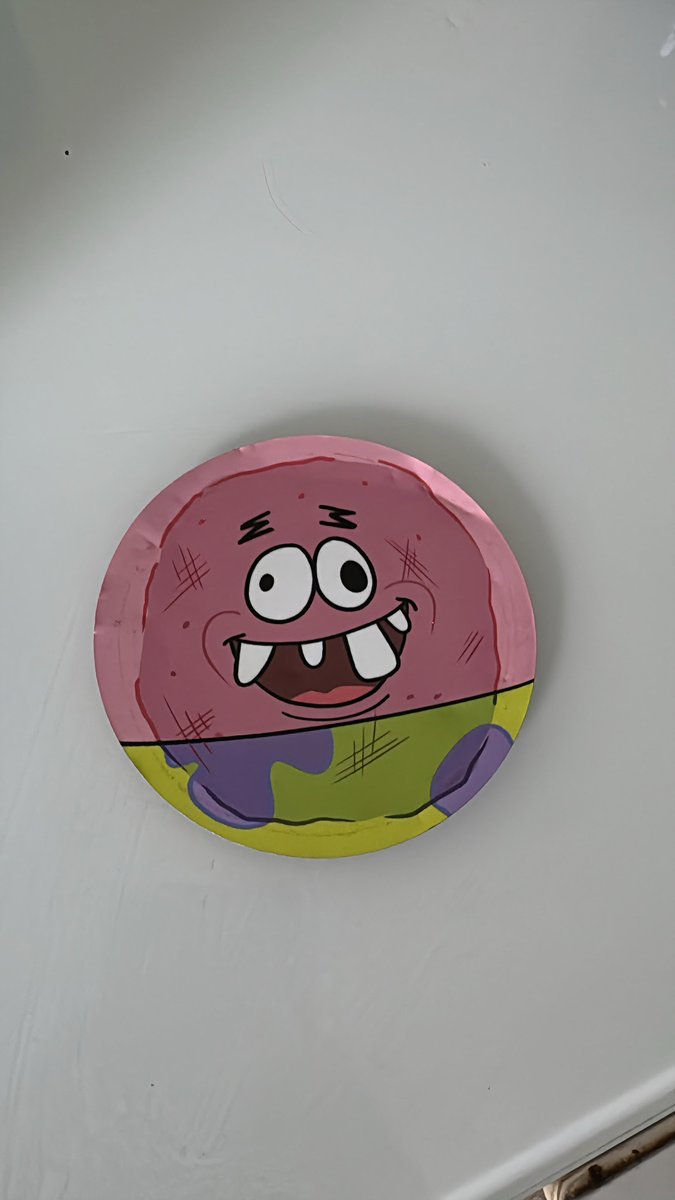 pizza990's tweet photo. a patrick star coaster i drew and printed for my friends birthday back in 2024. still cracks me up https://t.co/mfYkjU0NA2
