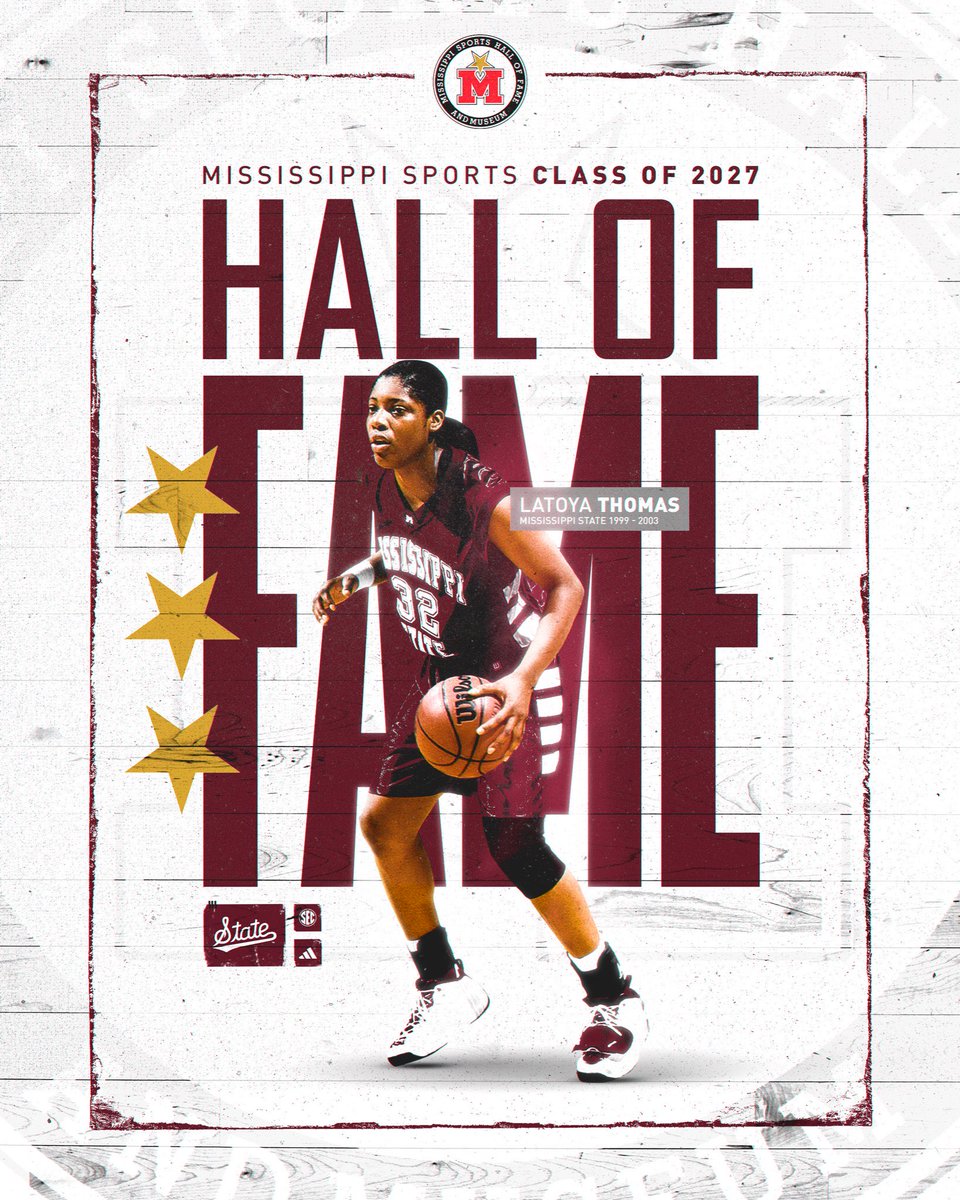 zacselmon's tweet photo. Congratulations to @HailState legends John Bond and LaToya Thomas on their well-deserved inductions into the @MsSportsHoF Class of 2027. 

We’re proud of these Bulldog greats and the lasting impact they’ve had on Mississippi State and the state of Mississippi. https://t.co/35uec8HpIl