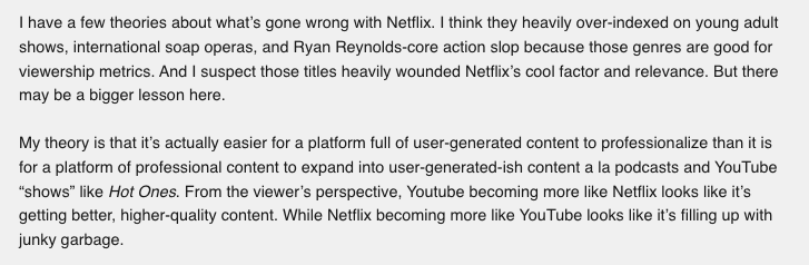 broderick's tweet photo. I actually think Netflix is suffering right now for the opposite reason.

From the newsletter yesterday: https://t.co/UiEESQJggI