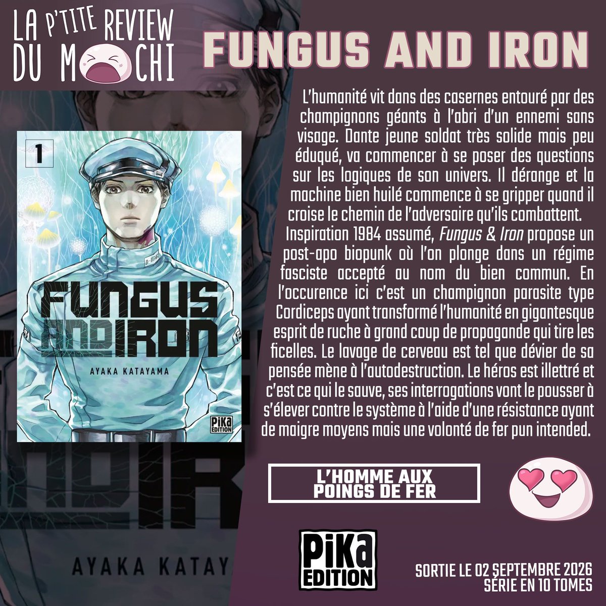 LeCriDuMochi's tweet photo. "Fungus and Iron" propose un univers post-apocalyptique biopunk qui a été une belle découverte pour @hilaire_damien. Un manga à retrouver chez @pikaedition  🍄 https://t.co/tCbA4Gizdr