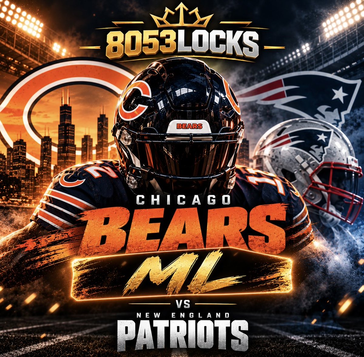 8053Locks's tweet photo. 🚨 THURSDAY NIGHT FOOTBALL 🚨

🔒 CHICAGO BEARS ML 🐻

Caleb Williams is coming off a 305-yard performance, and Chicago’s defense has 17 sacks this season.

New England is missing BOTH starting guards. That’s a matchup we LOVE for the Bears’ pass rush. 🔥

BEAR DOWN! 💰

#TNF #Bears