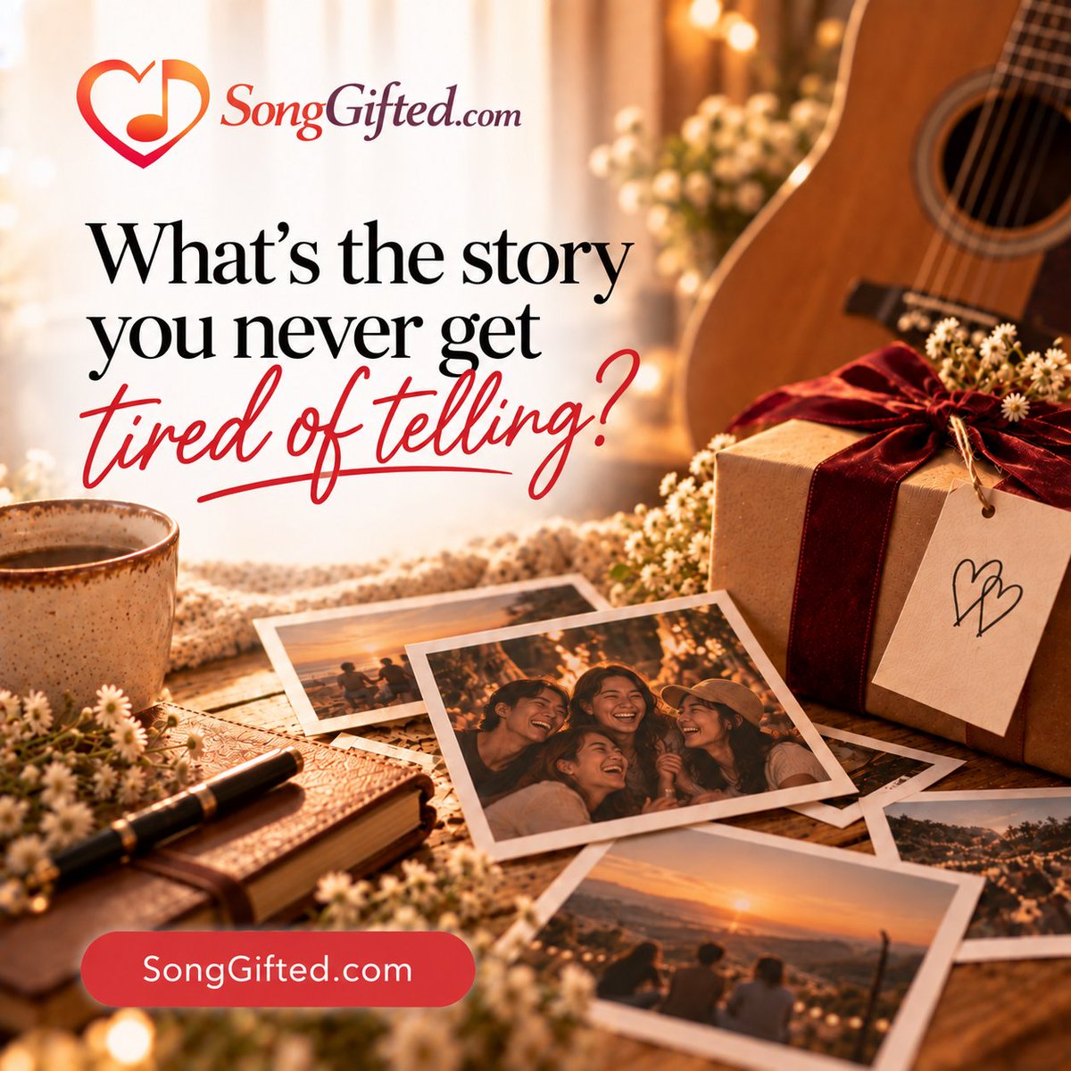 BooksToRead7's tweet photo. What's the story you never get tired of telling?

The one that always makes you laugh. The one everyone remembers. The one that belongs to you.

Maybe it's time to give that story a melody.

https://t.co/WqQfaOAHvU

#songgifted #giftideas #storytelling https://t.co/xxRe8p6rLT