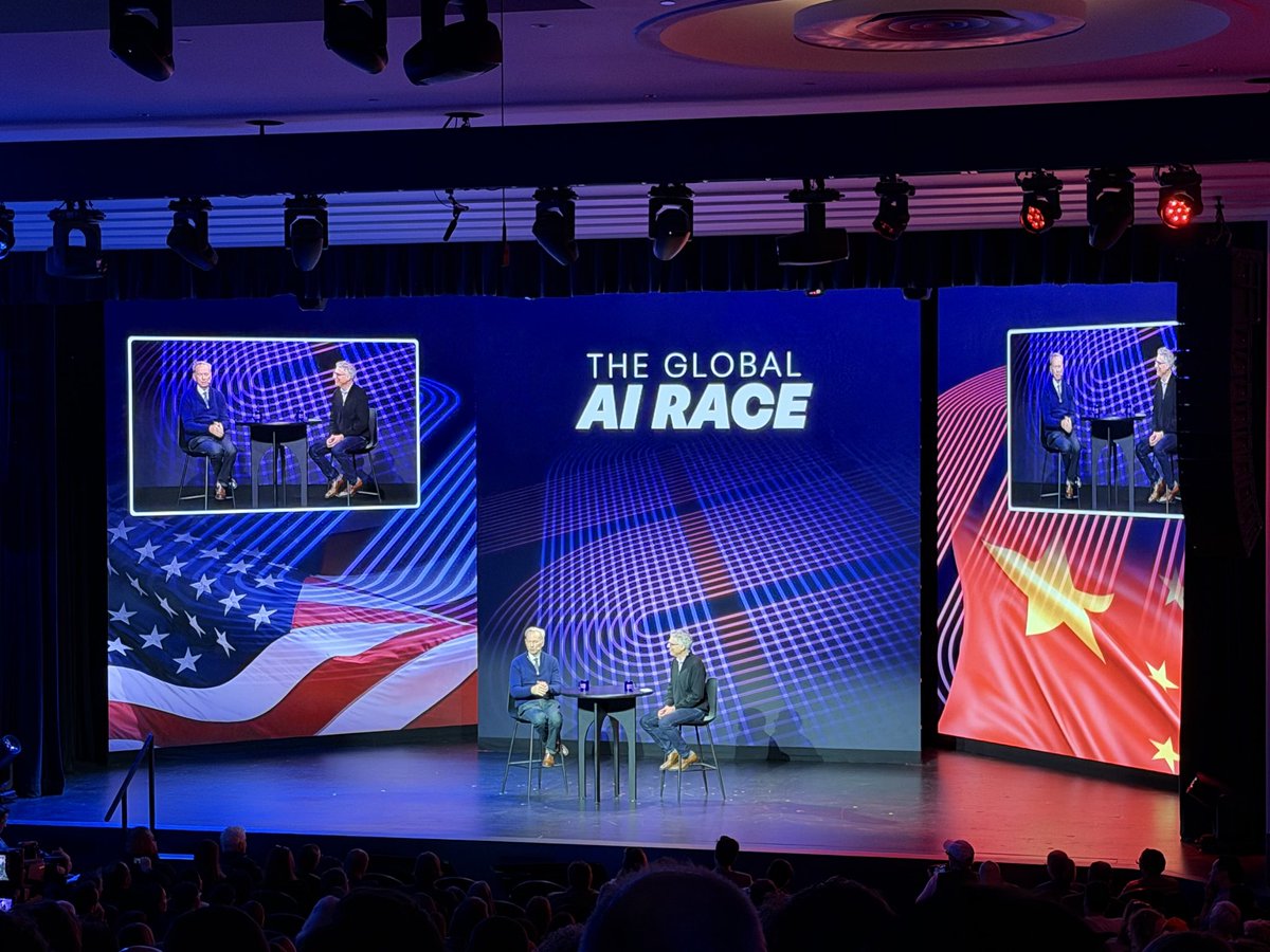 whuffman's tweet photo. As a first time CEO, it’s pretty awesome to watch @Google’s former CEO @ericschmidt talk about leadership and #AI. 

Leadership doesn’t happen by accident. It’s a privilege and with that privilege comes responsibility.

The question isn’t just what you can accomplish with your position, power and influence. It’s what you choose to do with them and who you lift up along the way!🙌

Another powerful reminder from the @mastersofscale Summit stage. 

#MoSSummit @modulate_ai