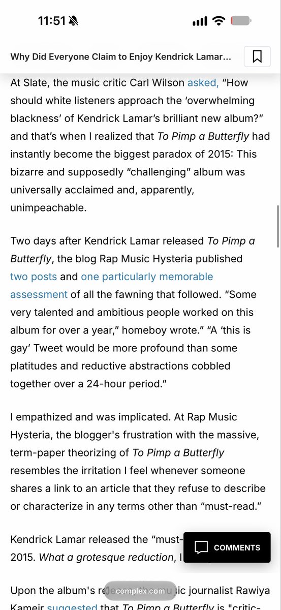 Polyick's tweet photo. @SkeeShotta @Domthgreat I was there bro. Here is an article from a black journalist talking about a white journalist(Steiner) getting hate for not liking the album MUSICALLY without the general public even understanding the album fully yet. Lmao. Also criticisms of the Jazz in the album man https://t.co/uFbMyTAsuV